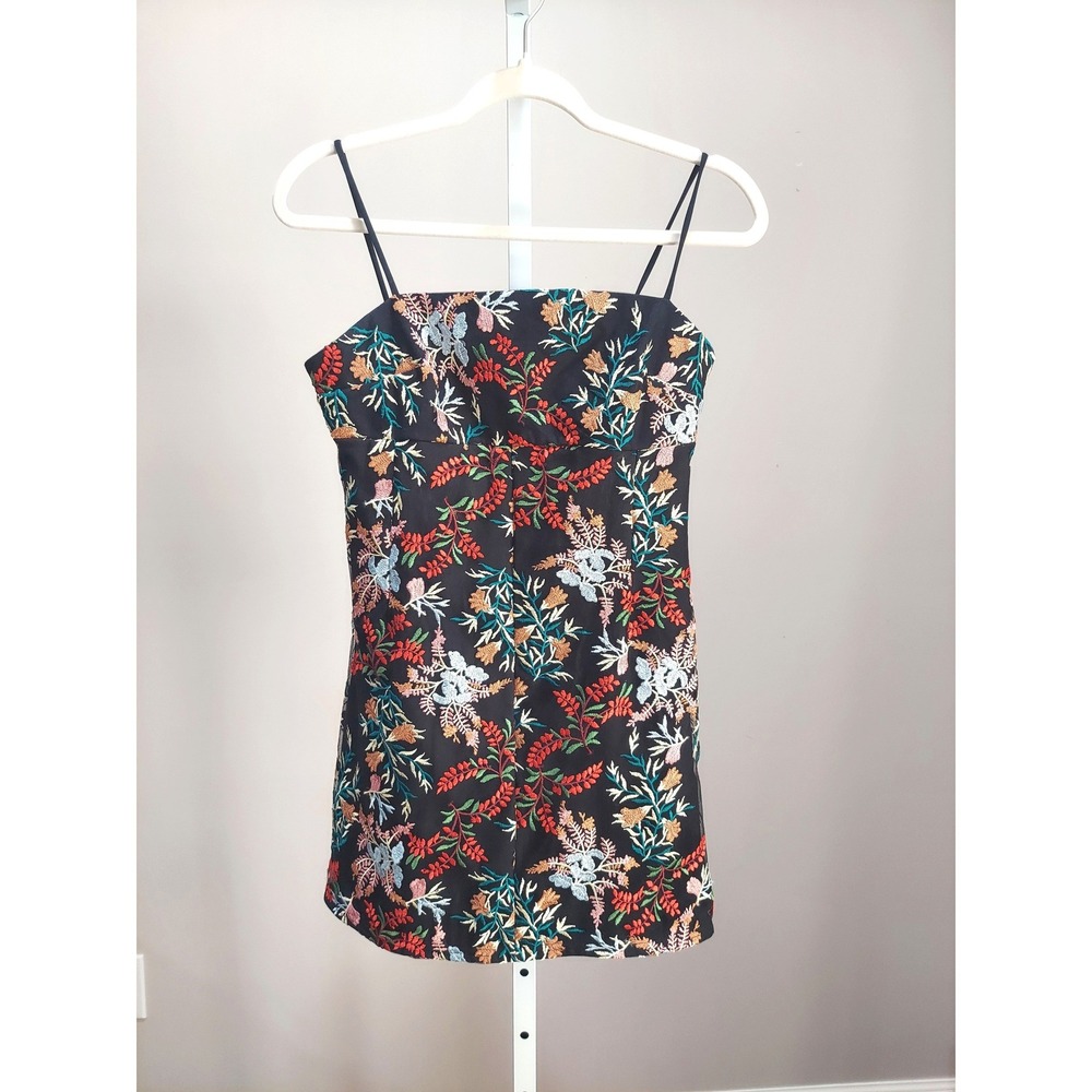 Urban Outfitters Black Floral Embroidered Mesh Mini Dress Square Neck Small